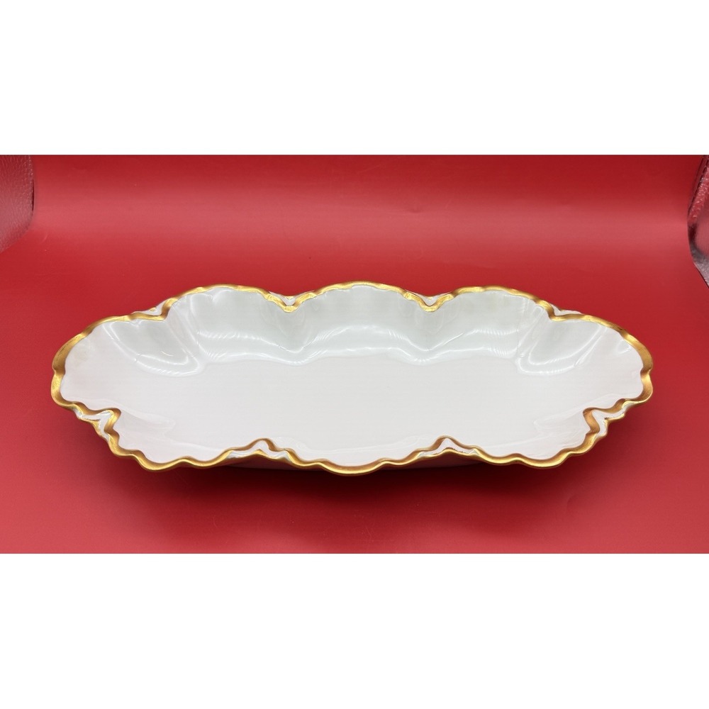 Antique Haviland Limoges Ranson Gold & White Celery Dishes Scalloped Edge - Picture 2 of 8